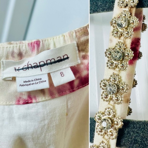 V. Chapman Luna Dress English Rose Floral Beaded Crystal Trim Midi 8 Medium - Picture 6 of 15